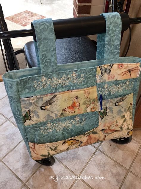 Sylvia's Stitches: Walker Bag In-the-Hoop for Mother's Day Wheelchair Bags, Walker Accessories, Walker Bag, Crochet Patterns Free, Butterfly Bags, Bags Tutorial, Quilted Bag, Sewing Bag, Bag Organization