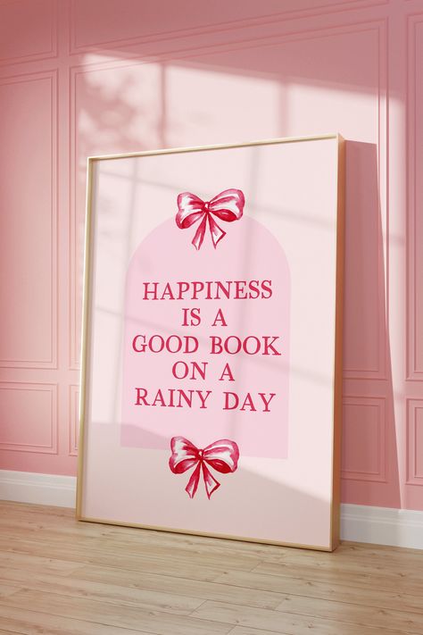 Happiness Is A Good Book Art Print | Coquette Bookish Art Print | Preppy Trendy Pink and Red Bookish Wall Decor | Retro Poster for Book lovers and readers! 💗DIGITAL DOWNLOAD ONLY | Instantly download and print our digital wall art for a quick and affordable way to decorate your space. Our art prints also make excellent gifts, or you can use them as cute and unique wallpapers for your phone! Once purchased, your files will be instantly downloadable via your 'purchases' tab, or through a link sen Book Lover Room Decor, Coquette Poster Prints, Coquette Wall Decor, Single Girl Apartment, Bookish Prints, Unique Wallpapers, Bookish Art, Book Prints, Preppy Coquette