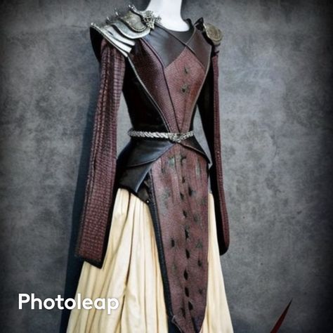 Fantasy Dress Armor, Dragon Rider Clothes, Armor Dress Warrior Princess, Dragon Rider Outfit, Warrior Princess Outfit, Armored Dress, Dress Armor, Game Of Thrones Dress, Visenya Targaryen