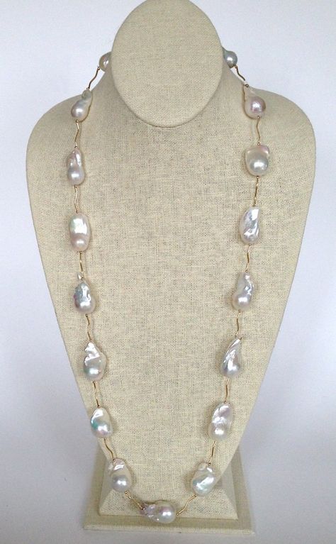 White Fresh Water Baroque Pearls Necklace, 14k Gold | May 23, 2015 Auction at Rafael Osona Auctions Nantucket, MA Baroque Pearls Necklace, Baguette Diamond Necklace, Baguette Necklace, Pearl Jewelry Design, Pearl Necklace Designs, Baroque Pearl Necklace, Pearls Necklace, Gold Diamond Necklace, Ruby Jewelry