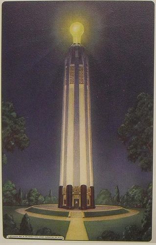 1938 Vintage 1930s NEW JERSEY Postcard EDISON PARK Thomas Alva Edison Monument Thomas Alva Edison, Edison New Jersey, Alva Edison, Night Sights, Deco Architecture, Art Deco Movement, Menlo Park, Thomas Edison, Art Deco Architecture