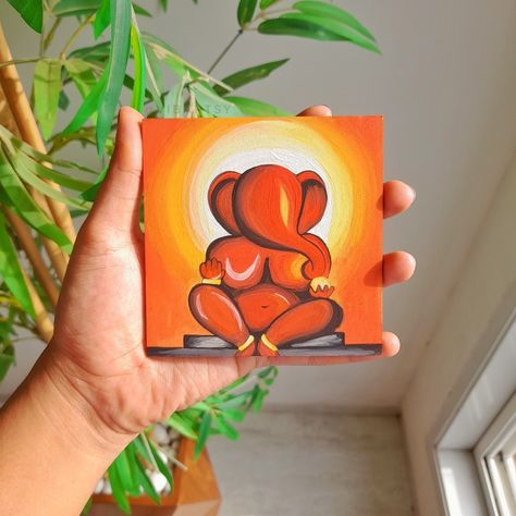 Ganesh Small Canvas Painting, Ganesh Ji Painting On Canvas Easy, Painting Ideas For Gifting, Ganpati Abstract Painting, Ganesh Painting Canvases, Small Canvas Painting Ideas Creative, Ganesh Ji Painting On Canvas, Ganpati Paintings Acrylics, Ganpati Paintings Creative