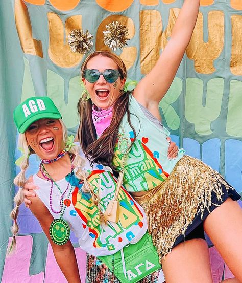 throwin it back to @alphagamgcsu bid day so we have all the lucky vibes going into St Pattys day weekend! ☘️🌈🫶🏼💚⭐️ Lucky Charms Outfit, Sorority Work Week, Lucky Me, Pi Beta Phi, My Themes, Bid Day, St Pattys Day, St Pattys, Themed Outfits