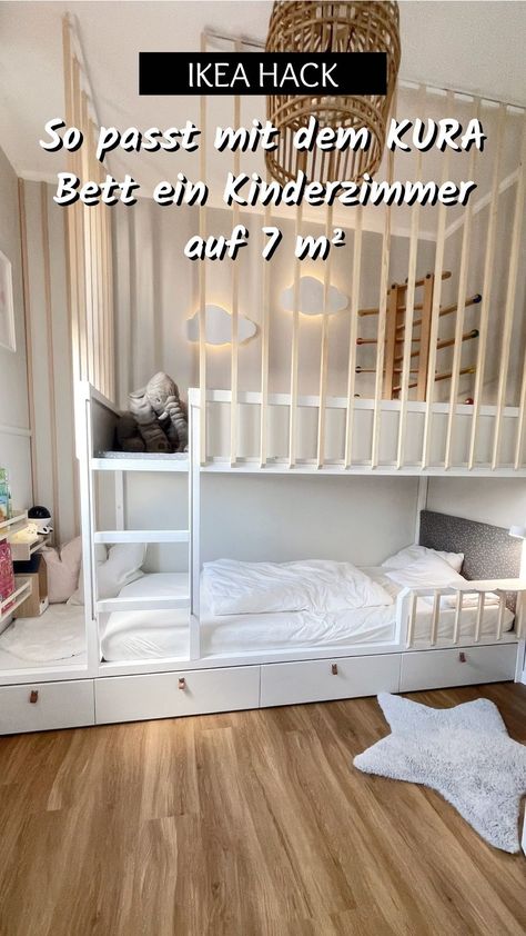 Sandra | DIY & unser Zuhause | KLEINER RAUM - GROSSE VERWANDLUNG ✨IKEA HACK✨ Wie wird das IKEA KURA Bett zum echten Raumwunder auf nur 7 m²? 🛏️✨ In diesem Reel zeige... | Instagram Kura Bed Hack, Ikea Kura Hack, Kura Hack, Ikea Kids Room, Ikea Kura, Kura Bed, Ikea Kids, Baby Zimmer, Kids Room Inspiration