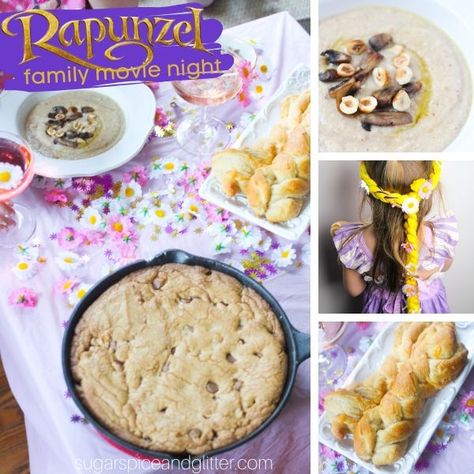 Tangled Movie Night Food, Tangled Dinner And A Movie, Rapunzel Movie Night, Tangled Movie Night, Family Movie Night Ideas, Rapunzel Movie, Disney Themed Movie Night, Disney Movie Night Food, Disney Movie Night Dinner