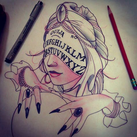 Ouija board/fortune teller tattoo idea Crystal Ball Tattoo, Legacy Tattoo, Tato 3d, Desenho Tattoo, Dreamcatcher Tattoo, A Drawing, Tattoo Sketches, Pablo Picasso, Future Tattoos