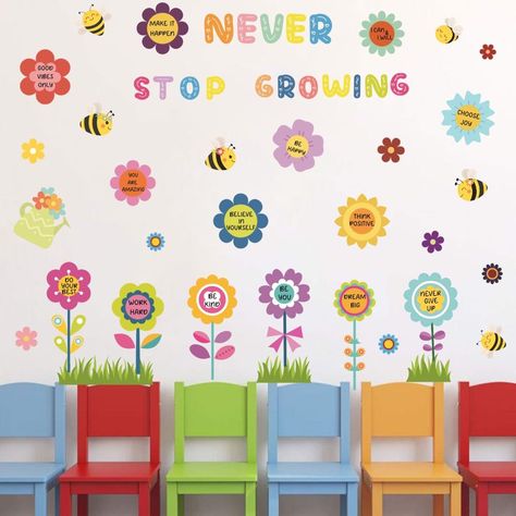 PRICES MAY VARY. 【Package Included】You will get 2sheet of spring garden flower wall decals, these watercolor decals contain various forms of flower bee and text ”Never stop growing” ,which can diversify your decor and inspire you never stop growing. 【Suitable Size】Positive flower size:4.7"x4.7" to 4.4"x11.4". bee sticker:3.9"x3.9" ,total 48pcs. Sheet size is 35.4×11.8 inch x 2 sheet. 【Decoration Scenes】: This positive spring floral wall stickers are perfect on window, Kindergarten, nursery room, Garden Classroom Theme Decor, Kindergarten Playroom, Garden Theme Classroom, Never Stop Growing, Playroom Classroom, Inspirational Quote Wall, Floral Wall Decals, Spring Garden Flowers, Preschool Arts And Crafts