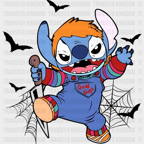 Disney Stitch Halloween Chucky Design - Dtf Heat Transfer Unisex S & M ( 10 ) Stitch Svg, Stitch Halloween, Lilo And Stitch Drawings, Custom Party Invitations, Stitch Drawing, Svg Summer, Friends Font, Halloween Painting, Halloween Drawings