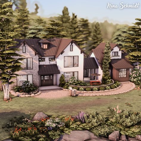 (1) Nina Schmidt on X: "MODERN COTTAGE HOUSE 🍄 https://t.co/AmPlTdAcG8 #TheSims #TheSims4 #ShowUsYourBuilds https://t.co/P2bTrBgata" / X Book Nook Kit, The Sims 4 Lots, Fixer Upper House, Sims 4 House Design, Sims Building, Sims House Design, Sims Four, Sims 4 Collections, Modern Cottage