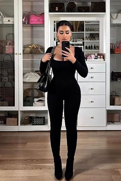 Jumpsuit Outfit Winter, Amra Olevic, Black Jumpsuit Outfit, Club Romper, Jumpsuit Outfit, Insta Models, Long Sleeve Jumpsuit, Long Sleeve Bodycon, Runway Models