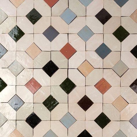 Outdoor Tile Pattern, Colourful Floor Tiles, Moroccan Mosaic Tile, Pattern Tile Fireplace, Kitchen Zellige, Bathroom Colourful, Entry Tiles, Zellige Bathroom, Tiled Feature Wall