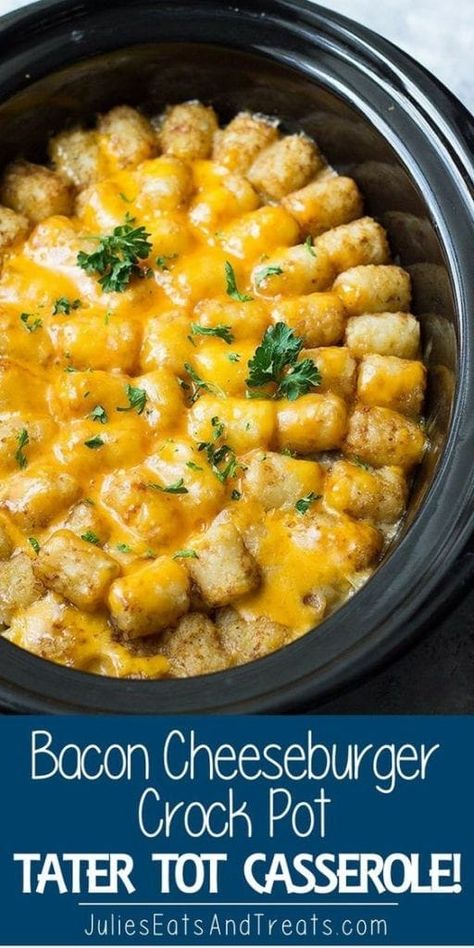 Crock Pot Tater Tot Casserole, Bacon Crockpot, Cheeseburger Tater Tot Casserole, Casserole Crockpot, Crockpot Lasagna, Pot Recipes Healthy, Best Crockpot Recipes, Cheeseburger Casserole, Tot Casserole