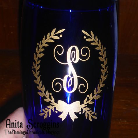 Rub And Buff, Rub N Buff, Blue Glasses, Etched Glass, Gold Glass, Glass Etching, Easy Tutorial, Blue And Gold, Masking Tape