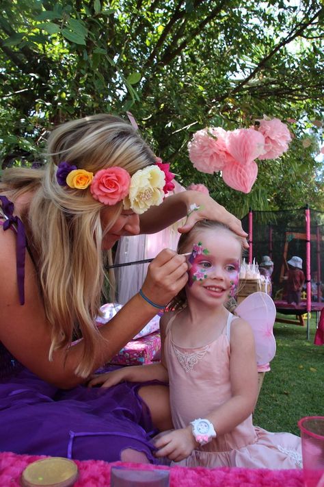 Pink Fairy Themed Birthday Party Full of Really Cute Ideas via Kara's Party Ideas KarasPartyIdeas.com #fairies #fairyparty #girlparty #fairypartydecor (8) Fairy Barbie Birthday Party, Barbie Fairy Birthday Party, Face Painting Station Party Ideas, Princess Fairy Party, Rainbow Fairy Birthday Party, Pink Fairy Party, Fairy Garden 5th Birthday Party, Fairy First Birthday Party Activities, Rainbow Fairy Party