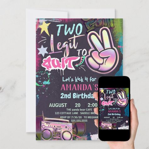 Two Legit To Quit Birthday, 90s Hip Hop Party, Hip Hop Birthday Party, Music Theme Birthday, 13th Birthday Invitations, Hip Hop Birthday, 2 Fingers, 90's Birthday Party, Hip Hop Party