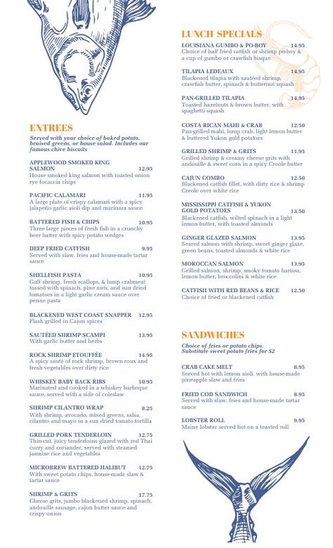 Seafood Cafe Menu Design Template by MustHaveMenus Nautical Menu Design, Menu Designs For Restaurants, Oyster Menu Design, Cajun Menu Design, Large Menu Design, Resturant Menue Design, Fine Dining Restaurant Menu Design, Menu Ideas Design Restaurants, Seafood Menu Design Ideas