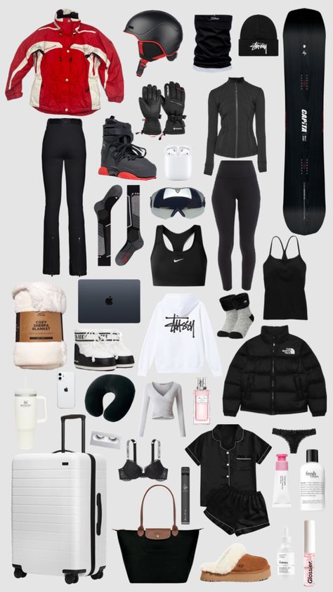 Packing for Ski Trip #outfitinspo #beauty #skincareaesthetic #skiing #snowbording Outfit For Skiing For Women, Ski Travel Packing, Snow Trip Essentials, Skiing Essentials Packing Lists, Packing For Skiing, After Skiing Outfit, Skiing Gear Women's, Skiing Must Haves, Ski Trip Itinerary