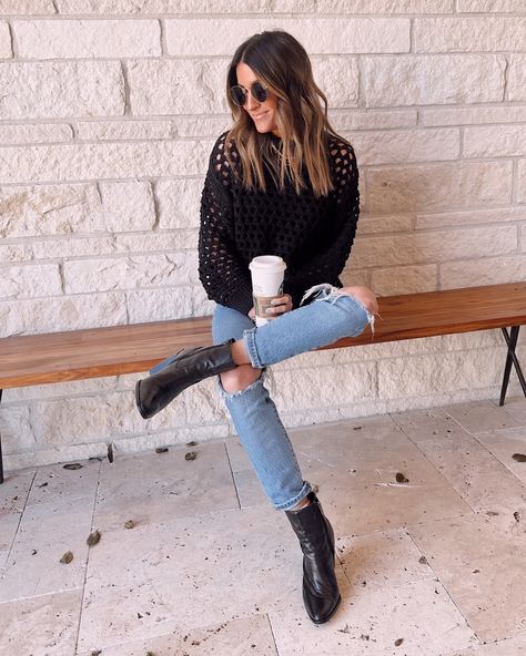 Shop Hole-knit Sweater and other curated products on LTK, the easiest way to shop everything from your favorite creators. Hole Sweater Outfit, Sweater With Holes, Hole Sweater, Jeans And Bodysuit, The Sister Studio, Bell Bottom Jeans Outfit, Sister Studio, Happy Saturday Friends, Target Jeans