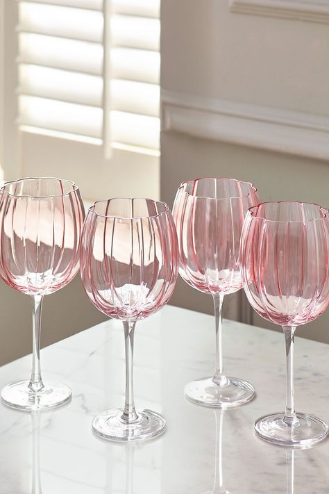 These hand blown scalloped Ottilie glasses are the perfect touch of pink to add to your glassware collection. Available as a set of 4, they are perfect for sitting and enjoying a glass of wine after a long day! Hand wash only. 100% Glass. Assiette Design, Crockery Design, Gin Glasses, Cute Kitchen, Glassware Collection, Dream House Decor, Kitchen Stuff, Household Items, Wine Glasses