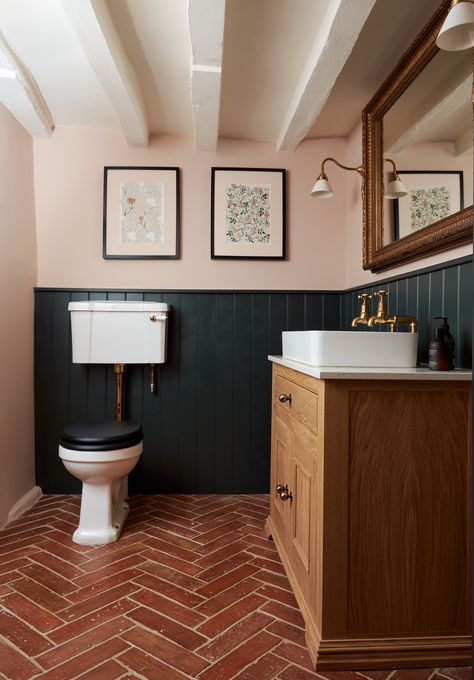 Terracotta Parquet - Antique Beeswax Terra Cotta Bathroom Tile, Terracota Tile Bathroom Floor, Wooden Floor Bathroom Ideas, Terracota Floor Bathroom, Terracotta Entryway, Terracotta Herringbone Floor Bathroom, Terracotta Panelling Bathroom, Terracotta Tiles Living Room, Terracotta Red Bathroom