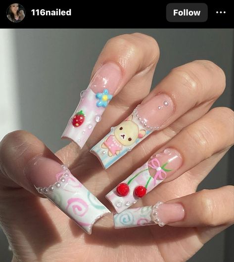 Cute Acrylic Nail Designs, Hello Kitty Nails, Pretty Gel Nails, Really Cute Nails, Unique Acrylic Nails, Kawaii Nails, Manicure Y Pedicure, Dream Nails, Cute Nail Designs