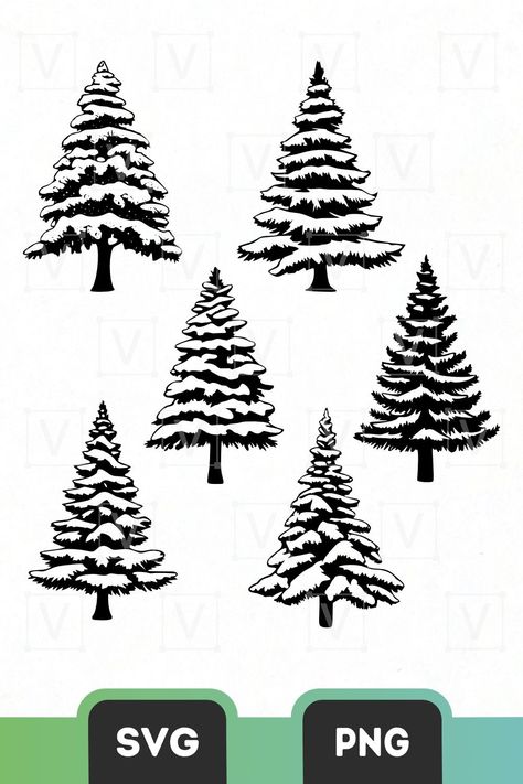 Pine Tree Drawing, Trees Silhouette, Trees Svg, Pine Tree Art, Tree Outline, Forest Silhouette, Zen Doodle Patterns, Snowy Christmas Tree, Christmas Tree Clipart