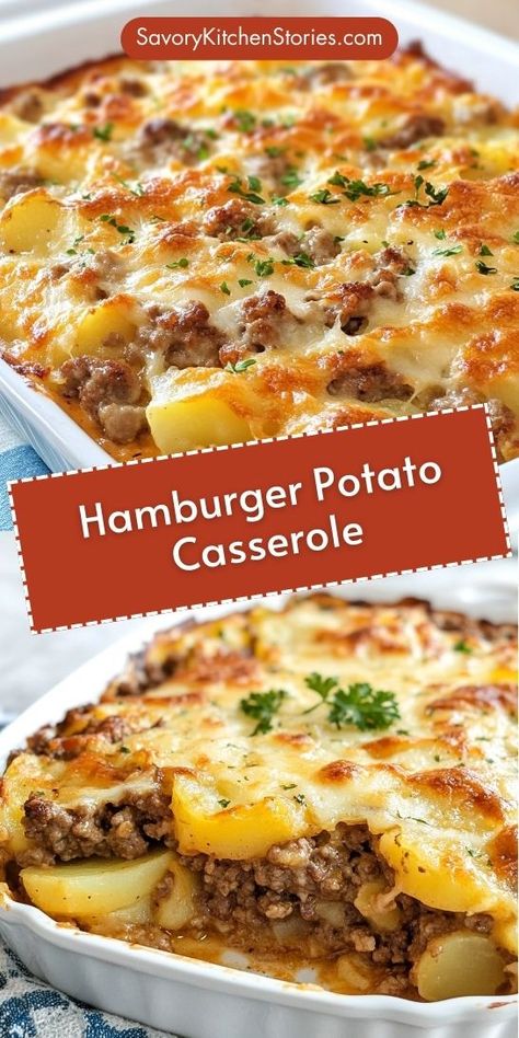 Looking for a comforting meal that the whole family will love? This Hamburger Potato Casserole Recipe combines savory ground beef with creamy potatoes for a deliciously satisfying dish. Save this recipe for your next dinner night and serve up smiles all around with this easy ground beef favorite! Easy Potato Hamburger Casserole, Easy Dinner Recipes For Family With Kids Simple Ground Beef, Easy Lunch With Ground Beef, Easy Ground Hamburger Meals, Easy Hamburger Potato Casserole Recipes, Hamburger Potatoes Crockpot, Recipes With Ground Beef And Broccoli, Foods With Hamburger Meat, Ground Beef Recipes For Dinner With Potatoes