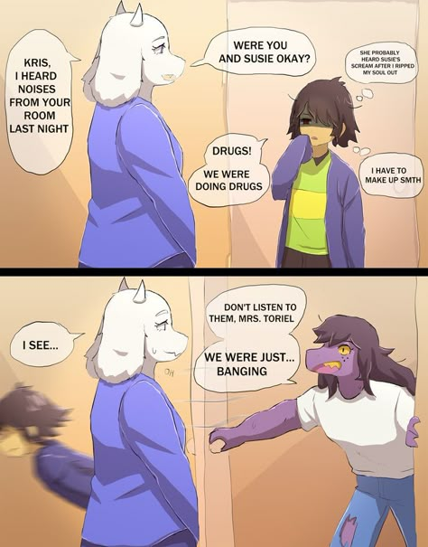 Kris Deltarune Fanart Creepy, Ralsei X Kris Comic, Deltarune Kris And Susie, Deltarune Susie X Kris, Deltarune Fun Gang, Kris X Susie Deltarune, Deltarune Comics Funny, Kris And Susie Deltarune, Deltarune Kris X Susie