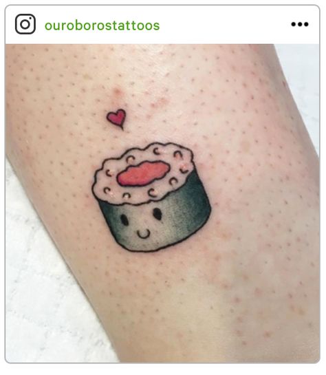 Tattoo Ideas Kawaii, Sushi Tattoo, Small Tattoos For Girls, Artsy Tattoos, Ouroboros Tattoo, Bestie Tattoo, Dinosaur Tattoos, Tattoos For Girls, Small Tattoo Ideas