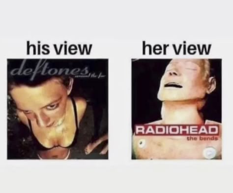 Deftones And Radiohead, Deftones Funny, The Bends Radiohead, Deftones Meme, Radiohead The Bends, Lup Singuratic, Im Going Crazy, Radiohead, Music Memes