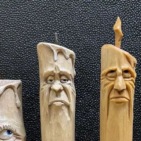 Crazy Candles, Whittling Ideas, Weird Candles, Sculpting Ideas, Chainsaw Carvings, Wood Carving Faces, Simple Wood Carving, Wood Carving For Beginners, Wood Spirit