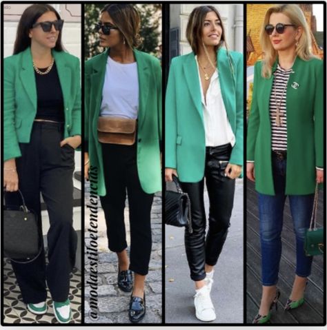 Women Green Blazer Outfit, Womens Green Blazer Outfit, What To Wear With Green Blazer, Outfits With Green Blazers For Women, Green Blazer Jeans Outfit, How To Wear Green Blazer Women, Styling Green Blazer Women, How To Wear A Green Blazer, Styling Green Blazer