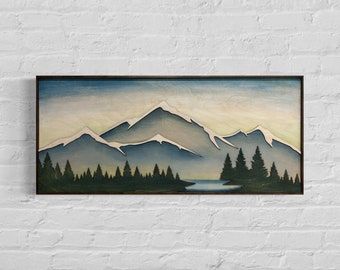 3d Mountain, Mountain Wood Art, Painted Home Decor, Mountain Modern, 3d Laser, Panel Wall Art, Mountain Wall Art, Mountain Art, Art Hand