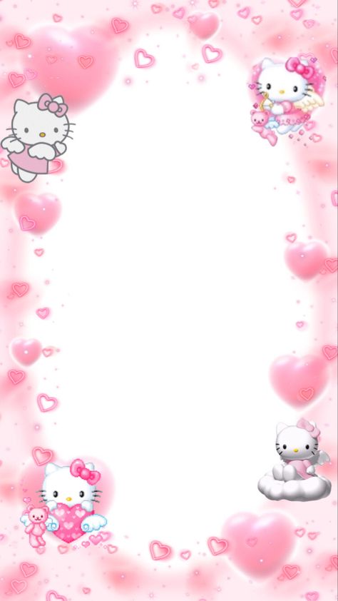 Hello Kitty Overlay, Pink Sanrio Wallpaper, Sanrio Frame, Hello Kitty Frame, Hello Kitty Invitation Card, Princess Paper Dolls Printable, Hello Kitty Invitations, Kitty Background, 헬로키티 배경화면