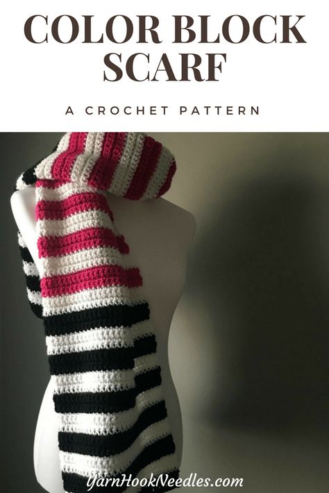 Crochet Stripe Scarf, Color Block Crochet, Colorblock Scarf, Modern Haken, Block Crochet, Crochet Scarf Pattern Free, Color Block Scarf, Scarf Crochet, Scarf Crochet Pattern