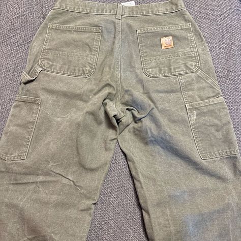 Olive Green, Gently Worn In Which Is Great For Carhartts That Are Otherwise Stiff When Bought Brand New. 30” X 34” Green Carhartt Pants Outfit Men, Green Carhartt Pants Outfit, Carhartt Pants Outfit, Carhartt Work Pants, Pants Outfit Men, Carhartt Jeans, Carhartt Pants, Carhartt Women, Streetwear Mens