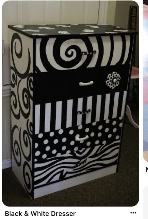 Beetlejuice Bathroom, Black And White Dresser, Whimsical Painted Furniture, Whimsical Furniture, Diy Drawers, Fun Furniture, Painted Dresser, Painted Chairs, Funky Furniture