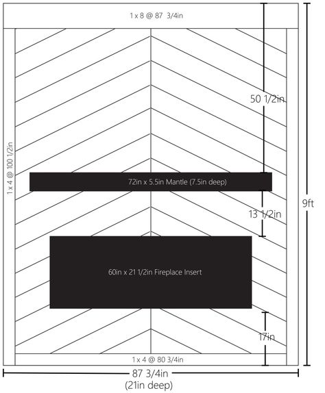 DIY LIVING ROOM FIREPLACE – The Chappell Residence Huge Tv Over Fireplace, Accent Wall Fireplace Living Room Wood, Chevron Electric Fireplace Wall, Diy Fireplace Measurements, Diy Electric Fireplace Measurements, Feature Wall Living Room Fireplace, 65 Inch Tv Over Fireplace, Tv Fireplace Wall Ideas Modern, Diy Tv Fireplace Wall