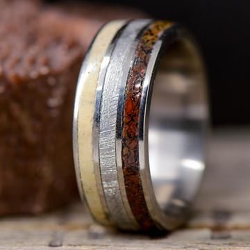 Men - Etched Meteorite – Stone Forge Studios Meteorite Wedding Rings, Gold Stacking Rings Wedding, Gibeon Meteorite, Wedding Rings Art, Antler Design, Opal Solitaire Ring, Mothers Ring, Design Your Own Ring, Meteorite Ring