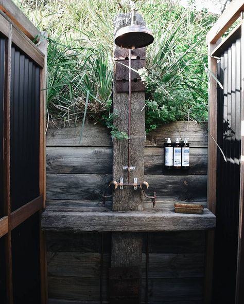 Rustic Shower Ideas and Inspiration | Hunker Rustic Outdoor Bathroom, Rustic Outdoor Shower Ideas, Rustic Shower Ideas, Outdoor Shower Ideas, Outside Showers, Rough Hewn Wood, Outdoor Bathroom Design, Outdoor Tub, Rustic Shower