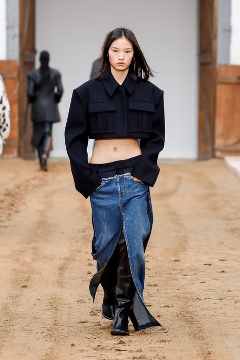 Stella Mccartney 2023, Winter 2023 Runway, Savile Row Tailoring, Denim Trends, Fashion Advertising, Runway Collection, Winter 2023, Crop Jacket, 2023 2024