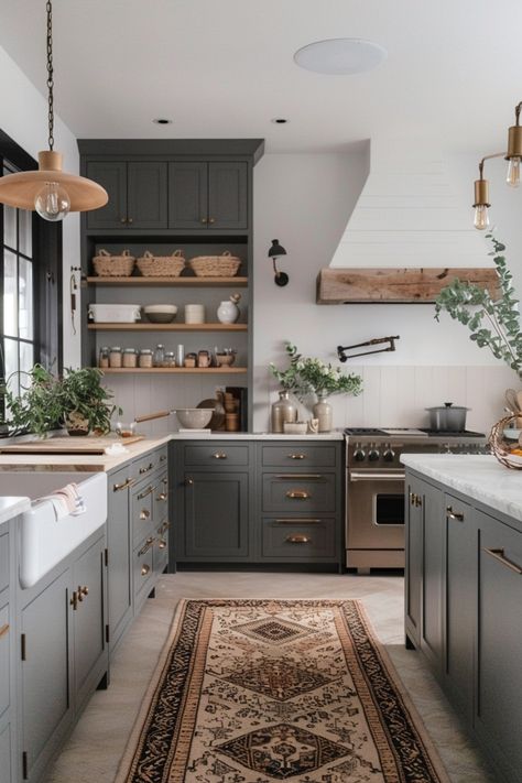 Kitchens With Gray Cabinets, Versatile Aesthetic, Minimalist Kitchen Design, Gray Cabinets, Rustic Farmhouse Kitchen, Contemporary Kitchen Design, Grey Kitchen Cabinets, Kitchen Cabinet Colors, Grey Kitchens