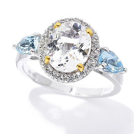 ShopHQ Shopping - Gem Insider® 2.71ctw Danburite, Aquamarine & White Zircon Halo Ring. A radiant, oval cut danburite is front and center in this gorgeous Gem Insider ring. Flanking that dazzling danburite are two pear cut aquamarines. Finally, Jewelry Cleaning Solution, Aqua Marine, Platinum Metal, Halo Rings, Halo Ring, Cool Tones, Pear Cut, Cleaning Jewelry, Pure Silver