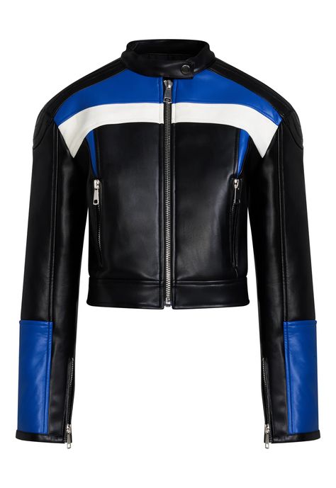 Leather Racer Jacket, Racer Jackets, Womens Leather Biker Jacket, Outfit Essentials, Models Off Duty Style, Blue Leather Jacket, White Leather Jacket, Racer Jacket, Studded Jacket