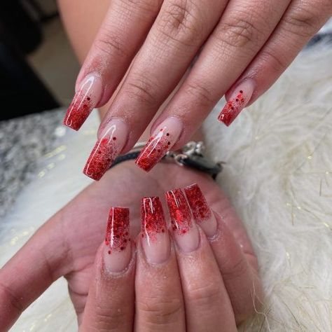 90 Best Ombre Nails To Try in 2023 Red Ombre Nails Design, Ombre Red And White Nails, Christmas Ambre Nails Ombre, Red And White Ombre Nails Acrylic, Ombré Holiday Nails, Red Glitter Ombre Nails Acrylic, 2024 Ombre Nails, Red And Pink Ombre Nails, Red And White Ombre Nails