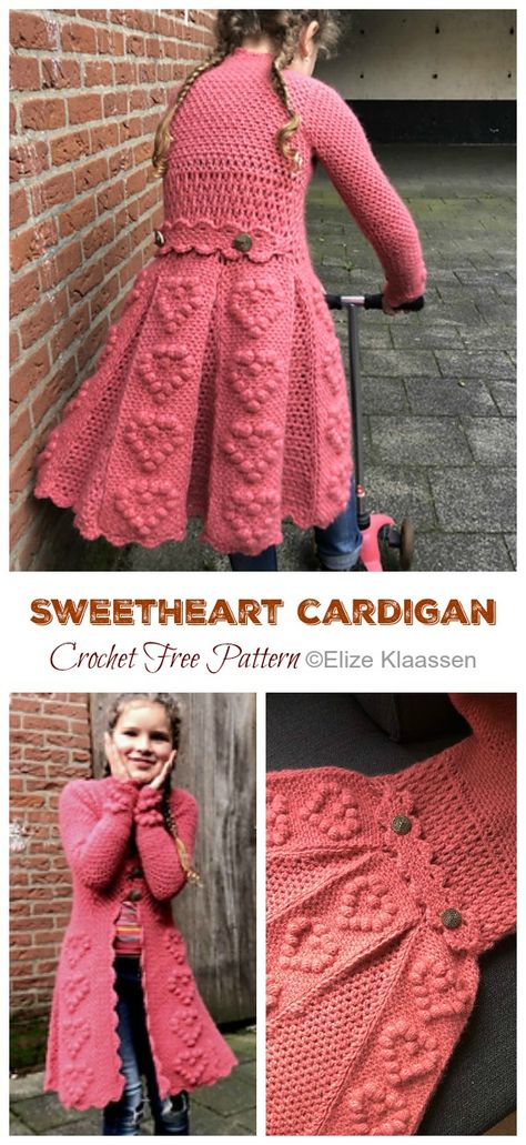 SweetHeart Girl Cardigan Crochet Free Pattern - Crochet & Knitting Crochet Girls Cardigan Free Pattern, Crochet Cardigan For Kids, Crochet Toddler Cardigan Free Pattern, Crochet Girls Cardigan, Crochet Toddler Cardigan, Cardigan Crochet Pattern Free, Jaket Crochet, Crochet Girl Patterns, Crochet Jackets