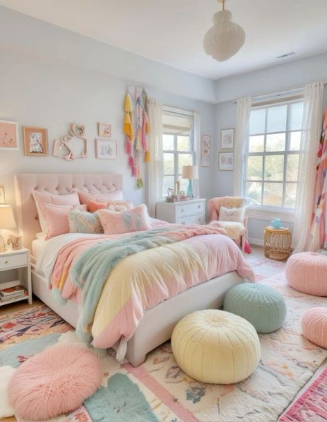 For inspiring girls' bedroom ideas, you’ve come to the right place. We’ve curated designer examples that are both stylish and functional. From bunk beds Asthetic Rooms Girl Pastel, Room Color Inspo Bedroom, Big Preppy Bedroom, Preteen Bedrooms Girl, Preppy Bedroom Design, Bedroom Ideas 10 Year Girl, Pastel Colorful Bedroom, Cool Girl Bedroom Ideas, Tomboy Room Aesthetic