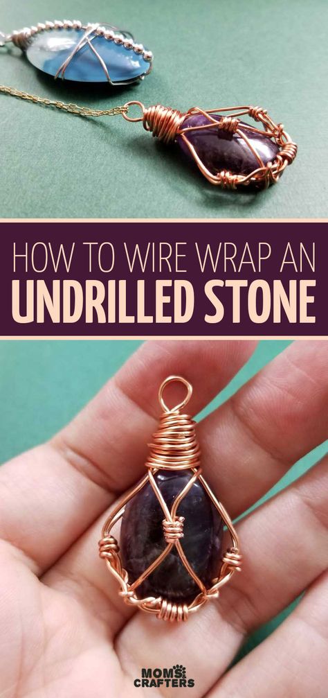 Click to learn how to wire wrap an undrilled stone with this DIY wire wrap stone pendant tutorial! It's a fun wire wrapping jewelry making tutorial for beginners and intermediates. Diy Wire Jewelry Tutorials Free Pattern, How To Make Pendants, How To Make Wire Jewelry For Beginners, How To Wire Wrap Stones For Beginners, Wire Wrapping Stones Tutorial, Easy Wire Wrapping Stones, Wire Wrapped Stones, Wire Wrap Stones, Wrapping Stones