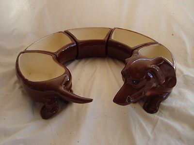 Marston Dachshund Wiener RELISH Condiment 4pc SET 1950's California Pottery Art Ceramic Things To Make, Dachshund Pottery, Gift Ideas For Cat Lovers, Dog Pottery, Clay Bowls, Party Serving, Gifts For Cat Lovers, Clay Diy Projects, Tanah Liat