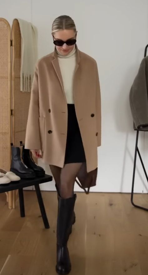 Dresses With Riding Boots Fall, Fall Outfits Riding Boots, Riding Boots And Skirt Outfit, Skirt Boots Tights, Black Riding Boots Skirt Outfit, Riding Boots And Dress Outfit, Black Tights Boots, Black Skirt Black Tights Outfit Winter, Riding Boots With Skirt